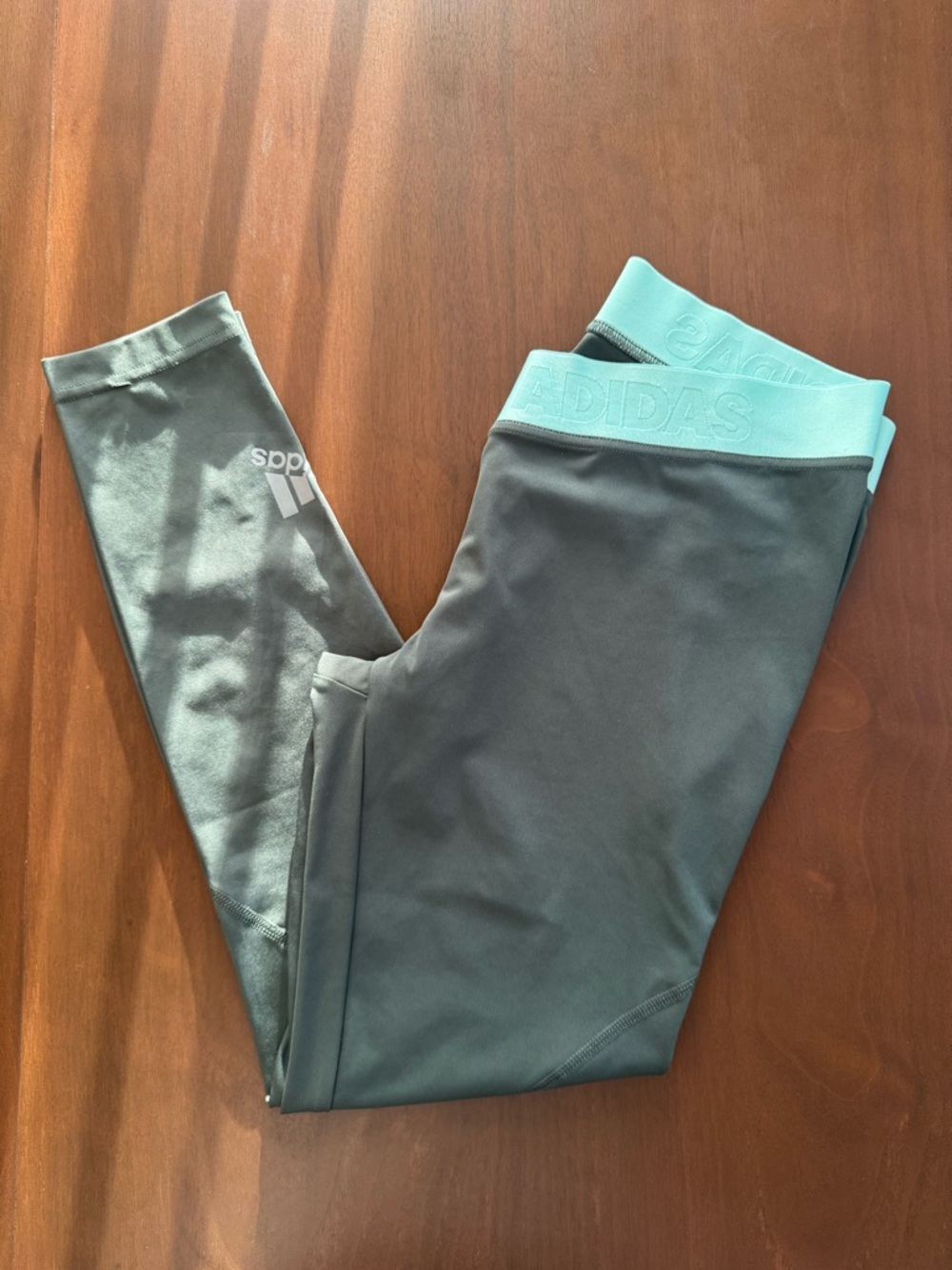 Adidas Gray Leggings with Mint Waistband - Size L